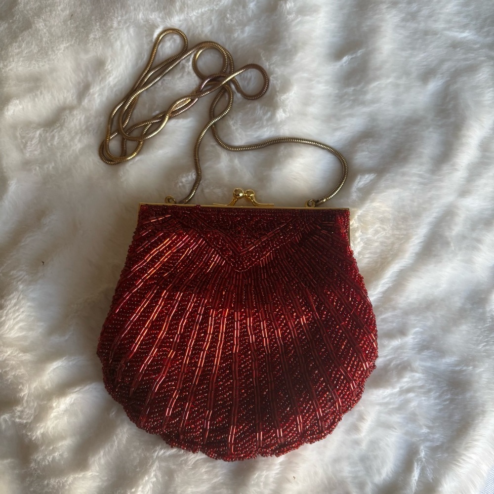 Elegant Red Beaded Evening Bag